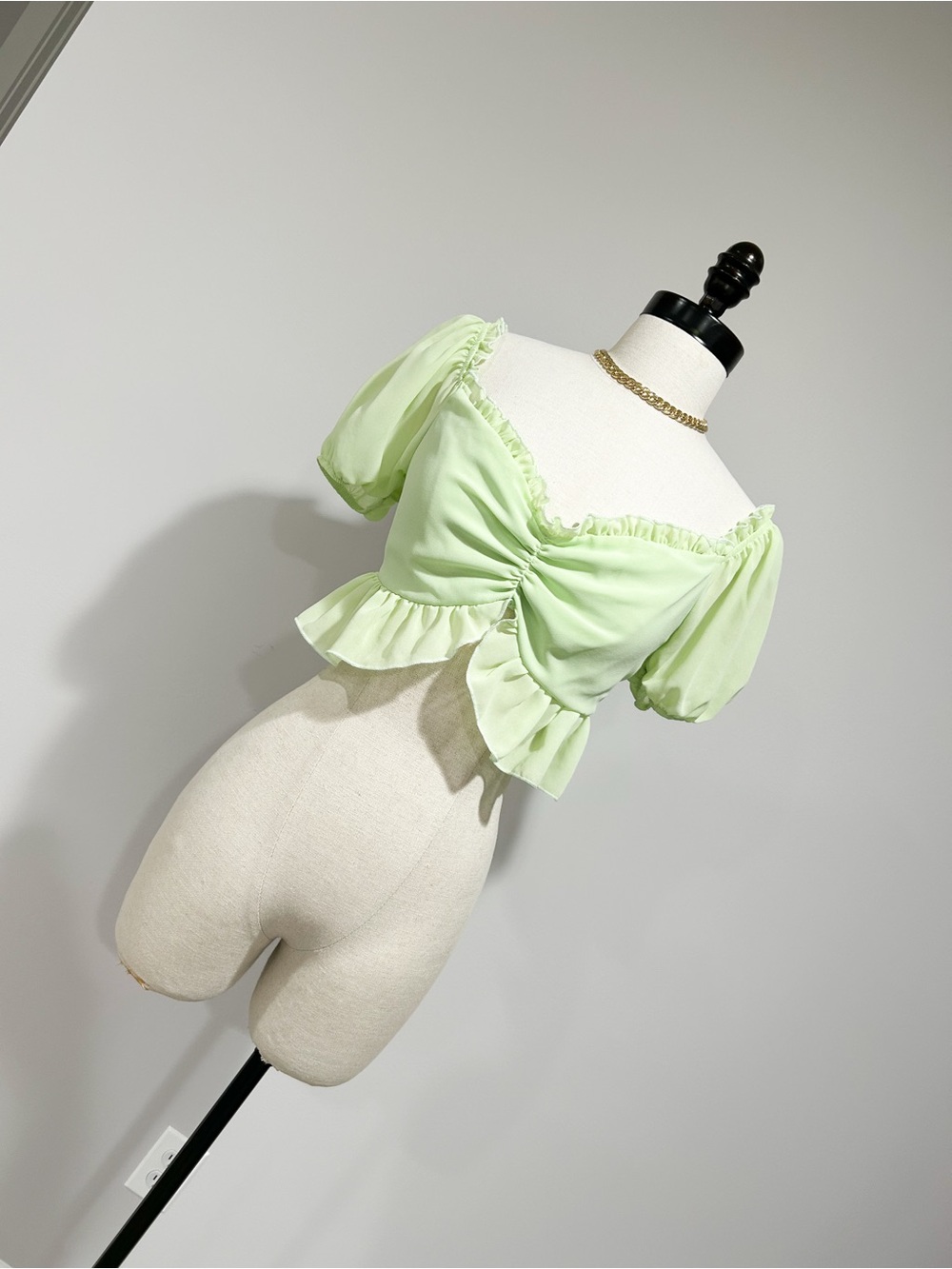 Blue Blush Light Green Ruched Sweetheart Crop Top